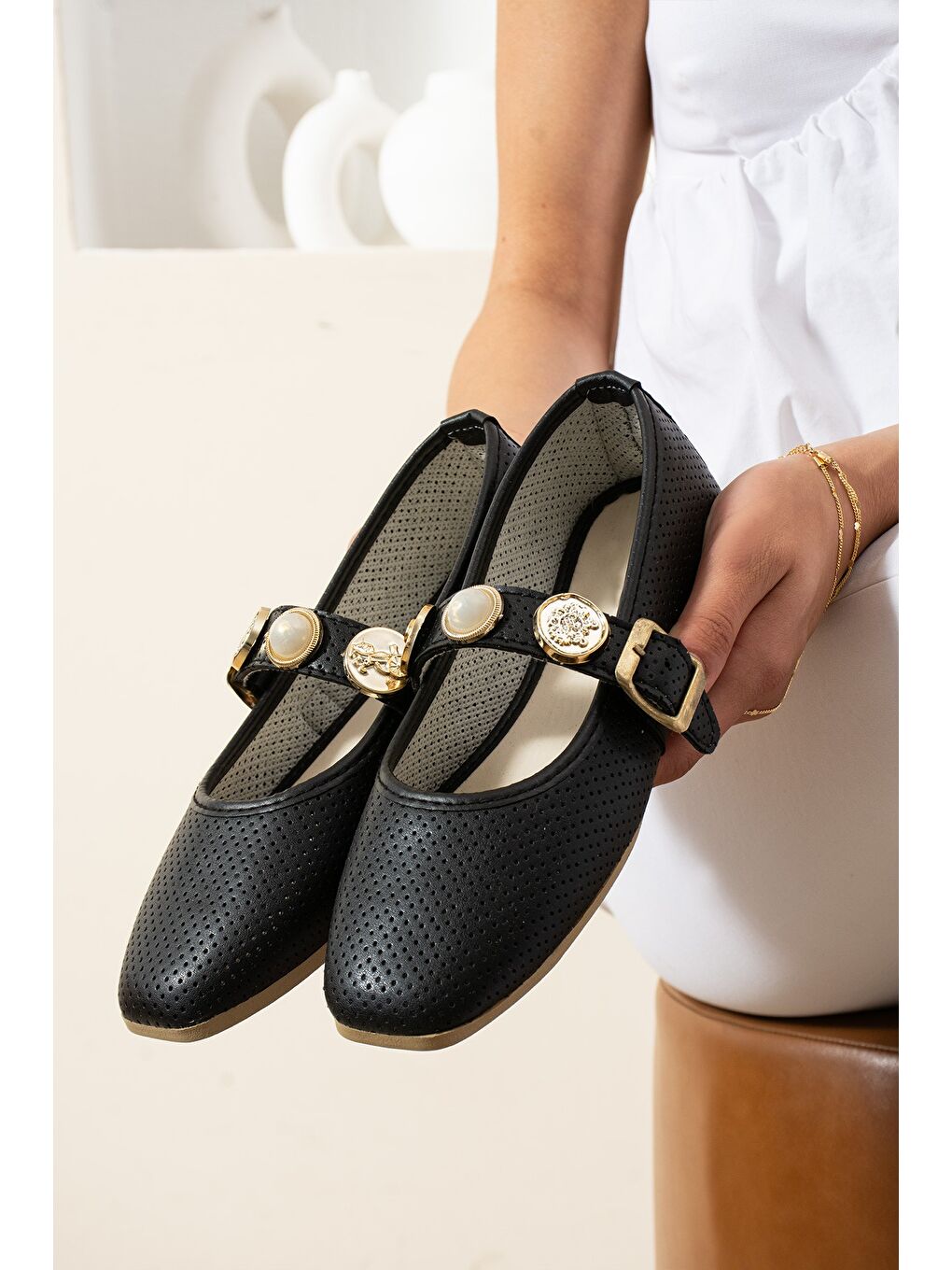 Siyah ALESSA Taşlı Kadın Babet Günlük Yazlık Bayan Ayakkabı-2