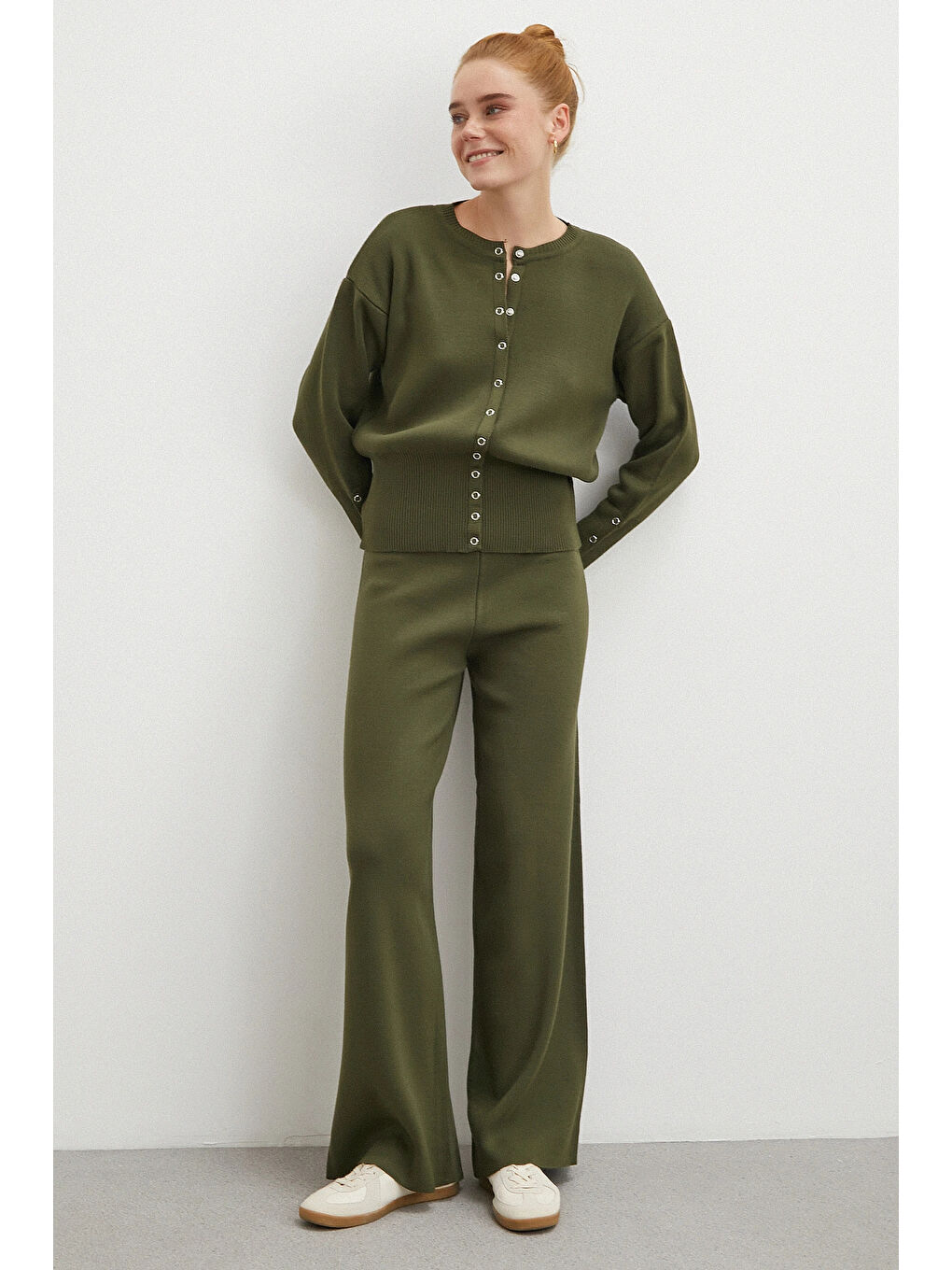 Çıtçıtlı Pantolonlu Triko Takım Haki-1