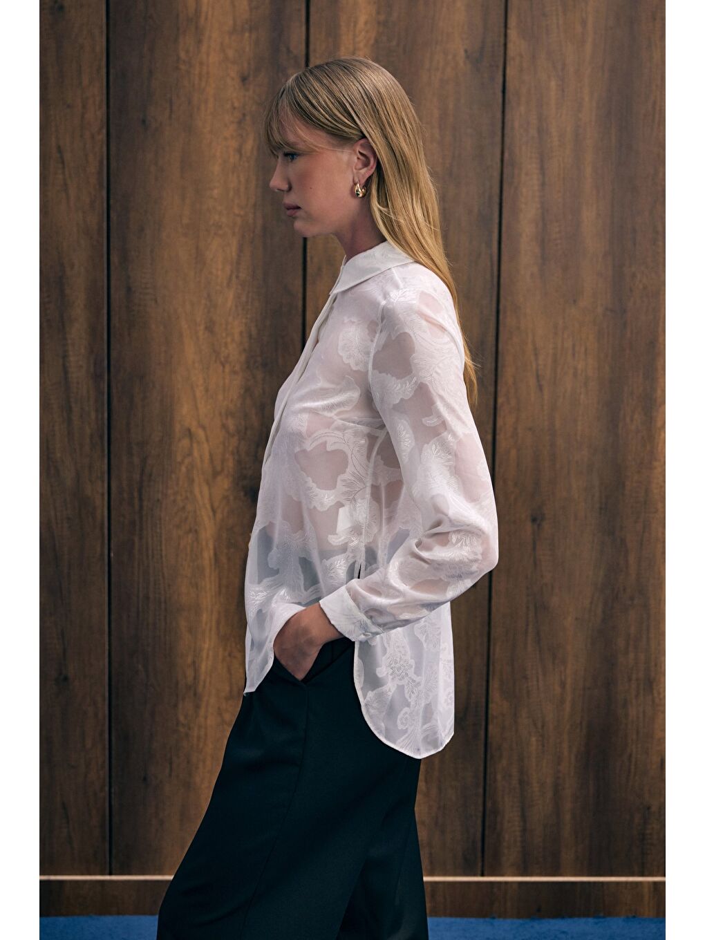 Transparan Gömlek - Ekru-4