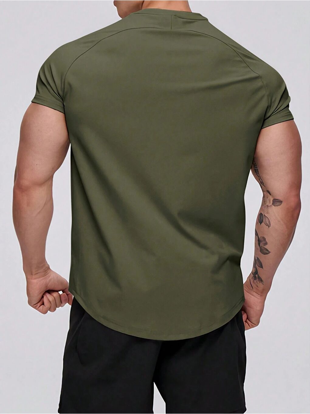 Haki Erkek Spor Tişört Running Sports Gym Reglan Oval Kesim Penye T-shirt OVALT-SHİRT-1