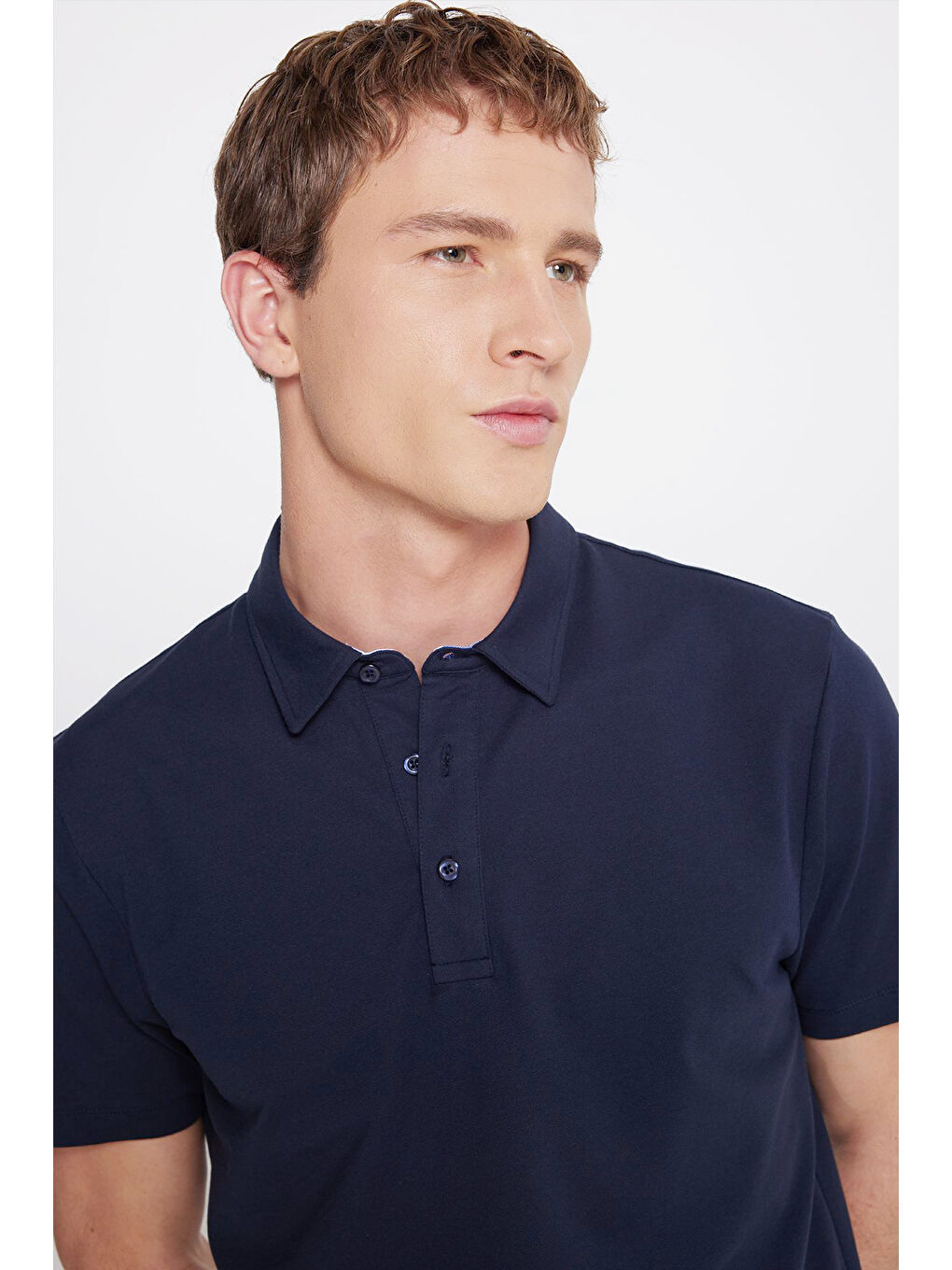Erkek Lacivert Pamuklu Slim Fit Dar Kesim Polo Yaka Esnek Tişört-3