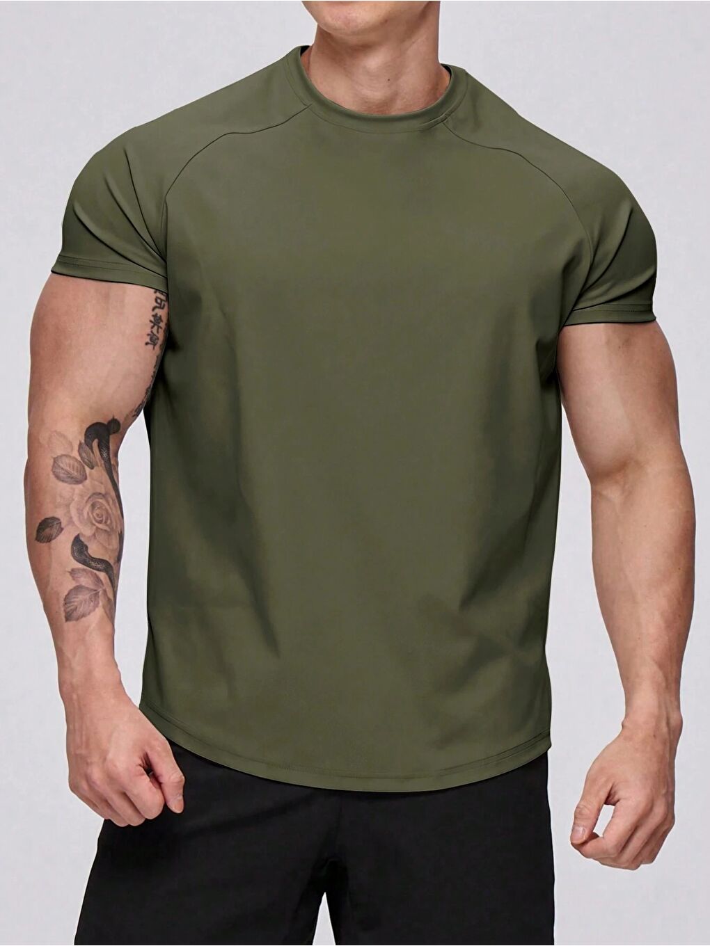 Haki Erkek Spor Tişört Running Sports Gym Reglan Oval Kesim Penye T-shirt OVALT-SHİRT-2