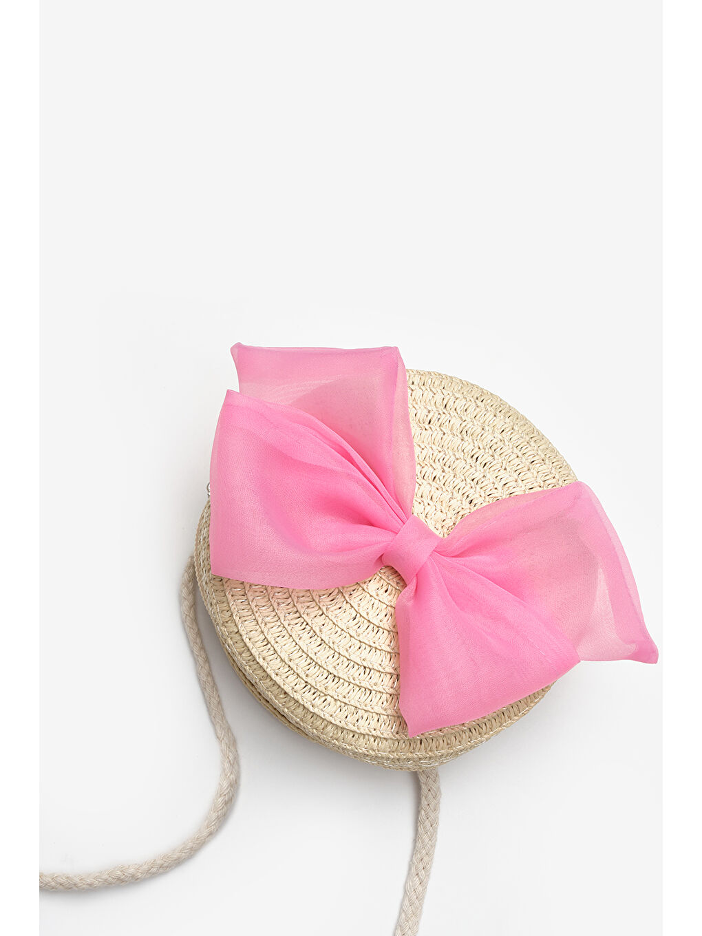 Pembe Fiyonklu Kız Çocuk Bej Hasır Çanta-1