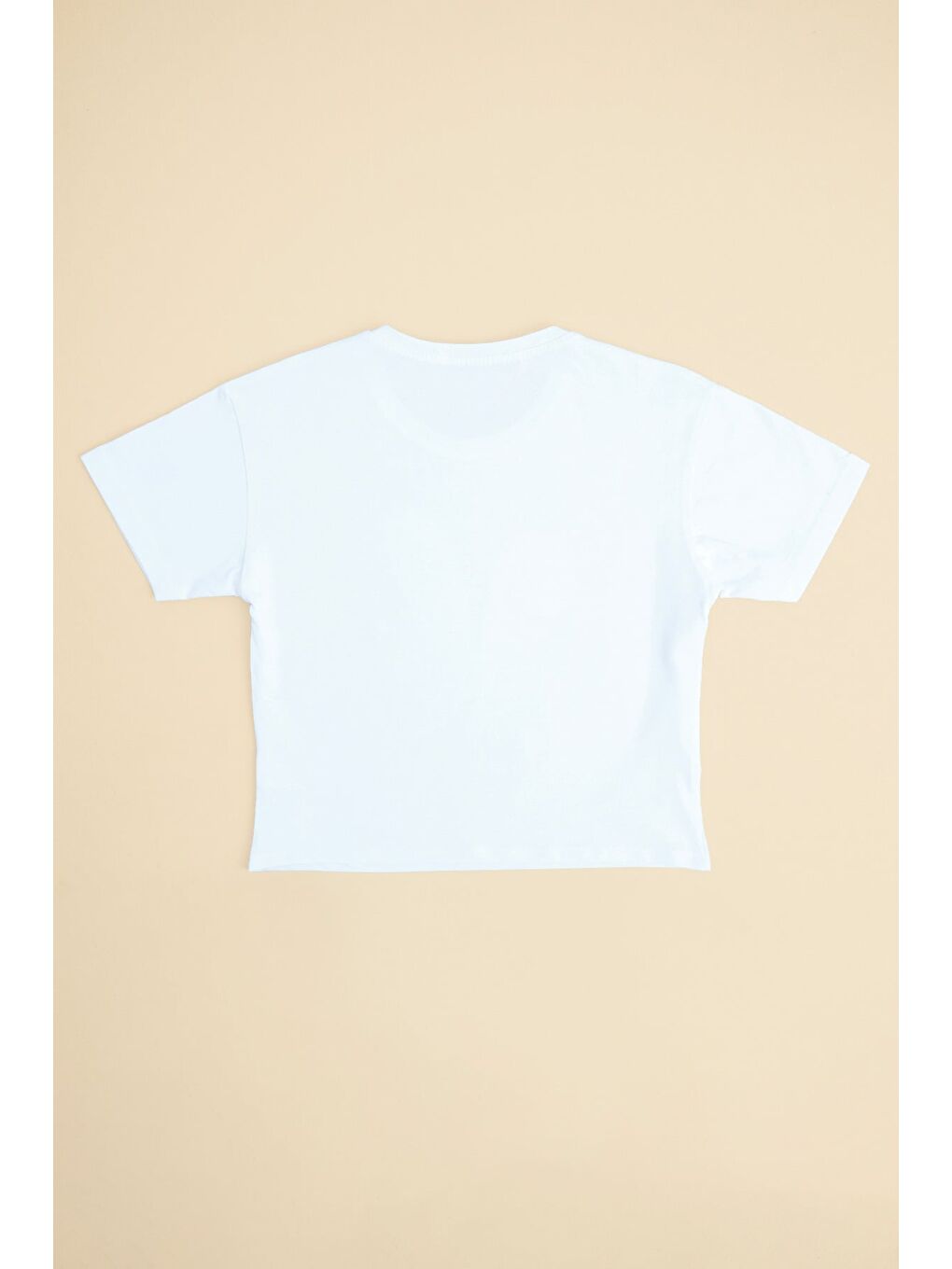 Beyaz Fiyonk Baskılı Crop Kız Çocuk Tişört-1