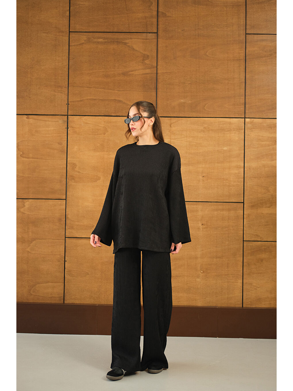 Kadın Bürümcük Desen Takım Siyah-4