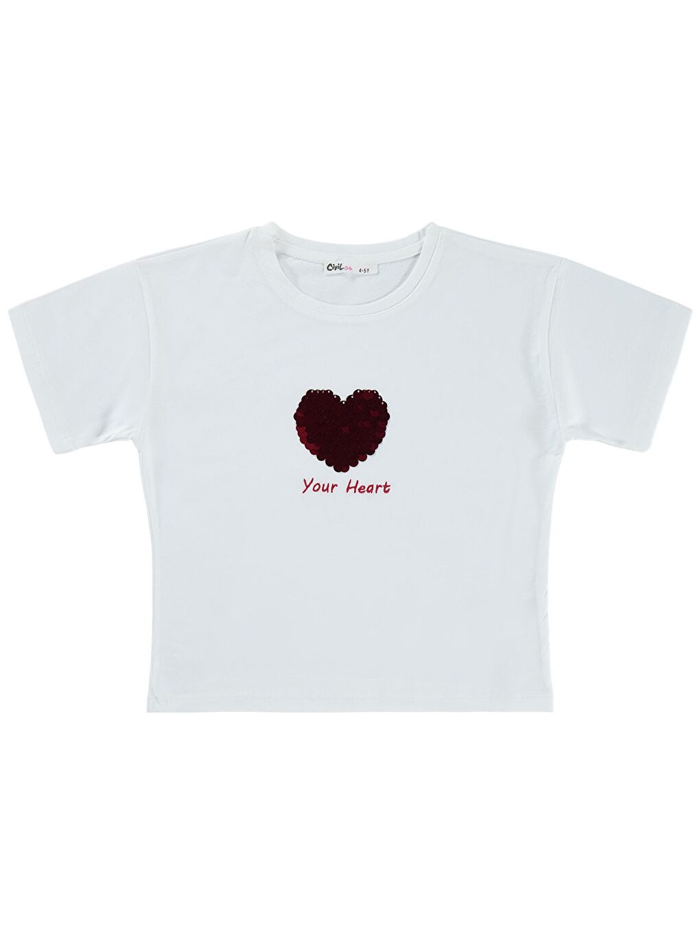 Girls Kalpli 4-9 Yaş Tişört - Kırık Beyaz-1