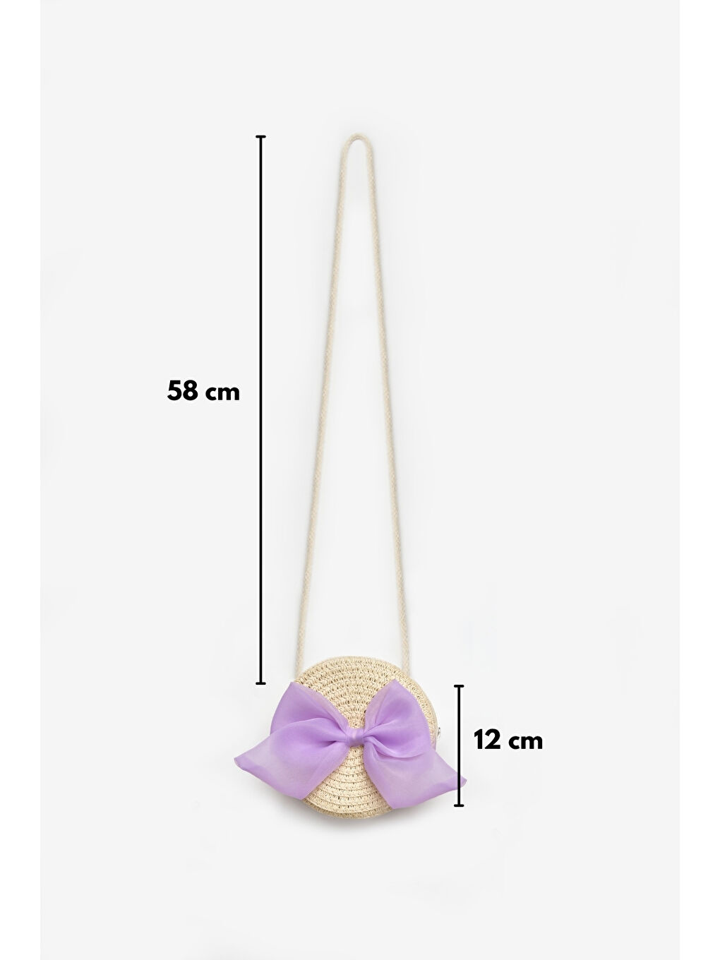 Lila Fiyonklu Kız Çocuk Bej Hasır Çanta-2