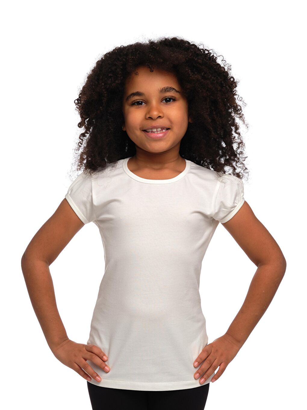 Ekru Kız Çocuk Kısa Kollu Basıc Tişört