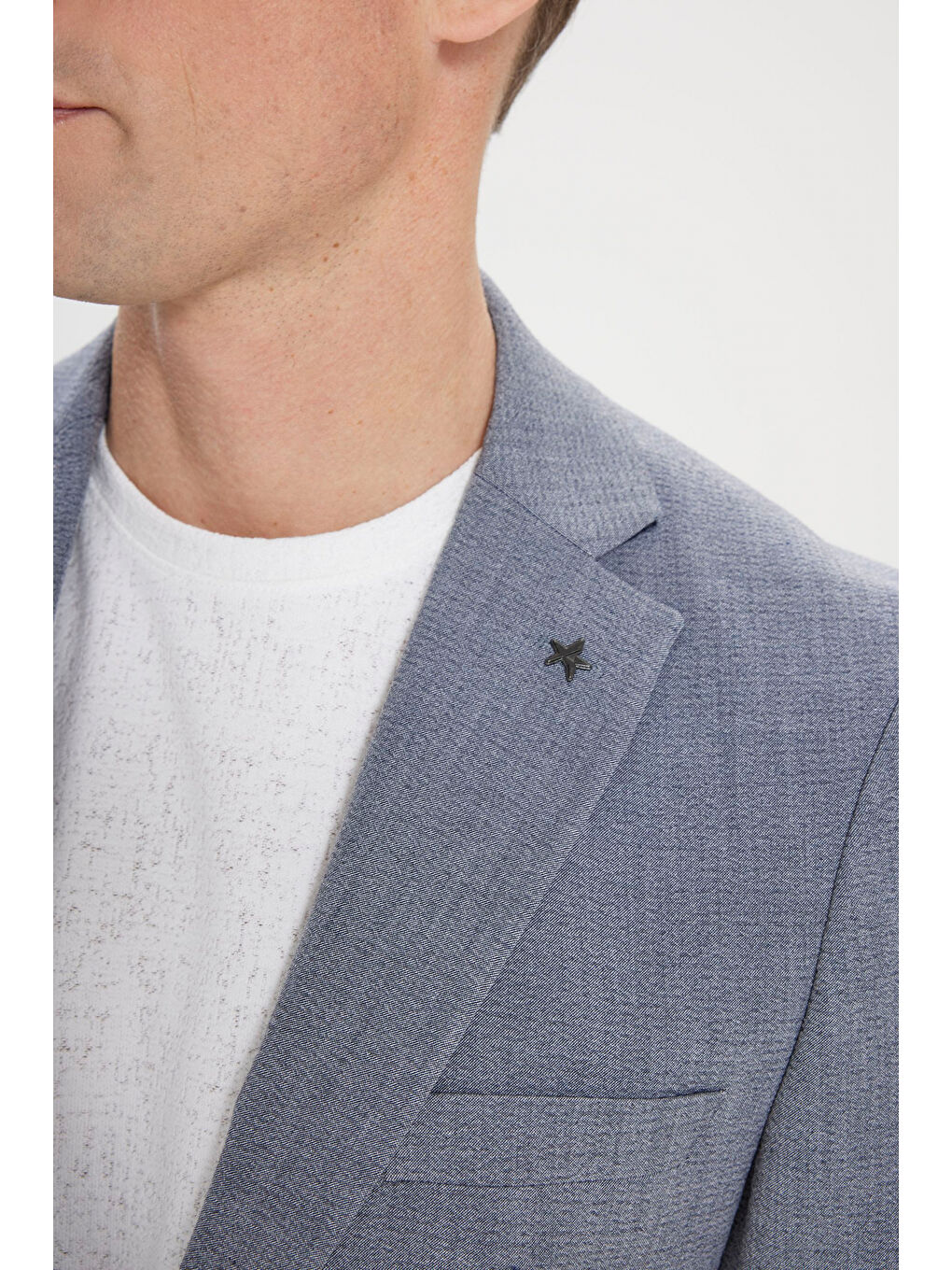 Erkek Gri Slim Fit Mono Yaka Beli Bağlamalı Gofre Desenli Takım Elbise-5