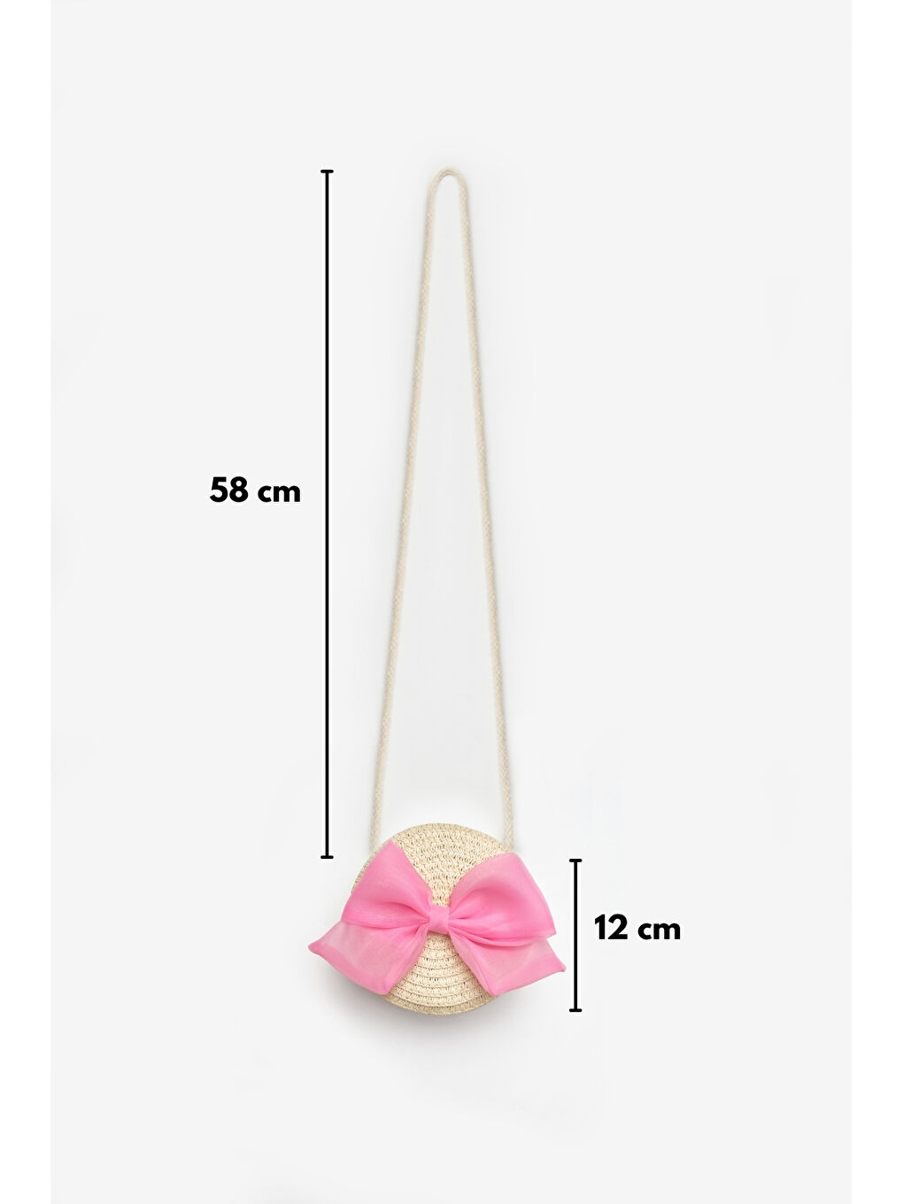 Pembe Fiyonklu Kız Çocuk Bej Hasır Çanta-2