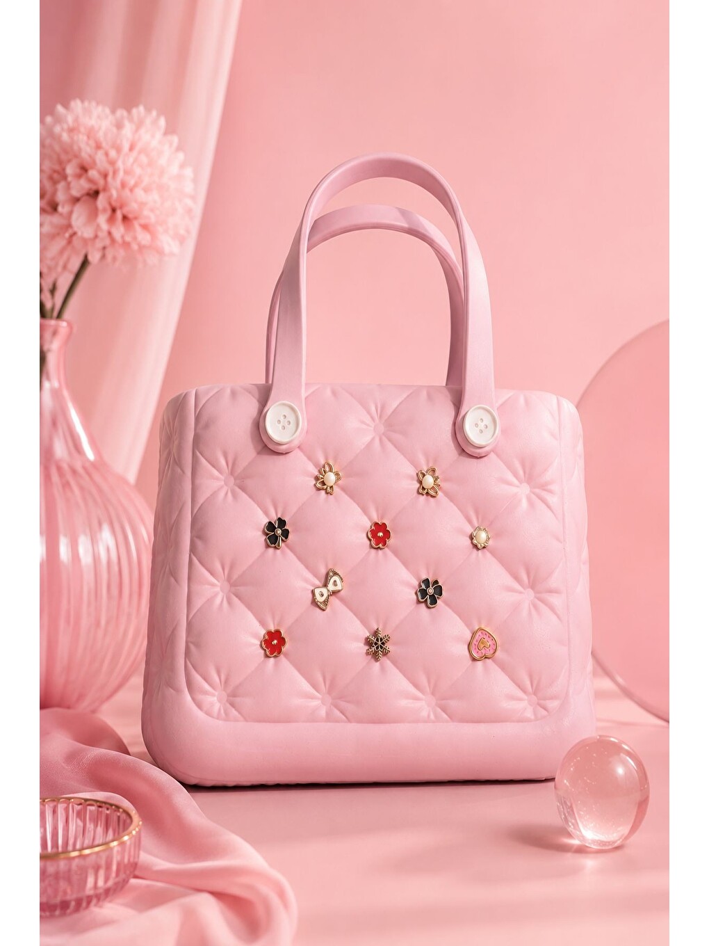 Pembe MARİNE Büyük Boy Baklava Desenli EVA Plaj ve Havuz Çantası