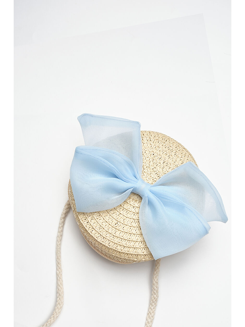 Mavi Fiyonklu Kız Çocuk Bej Hasır Çanta-1