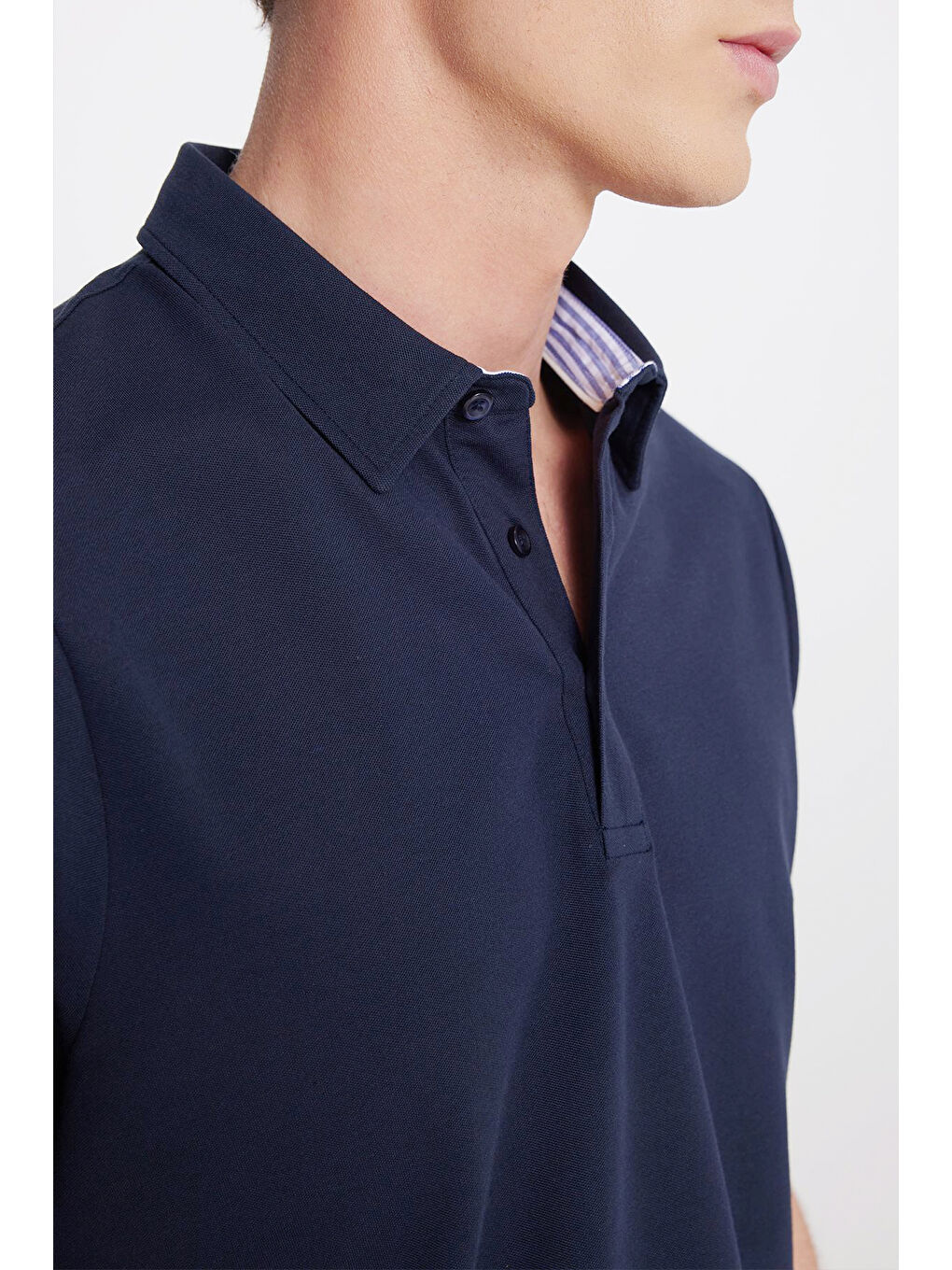 Erkek Lacivert Pamuklu Slim Fit Dar Kesim Polo Yaka Esnek Tişört-4