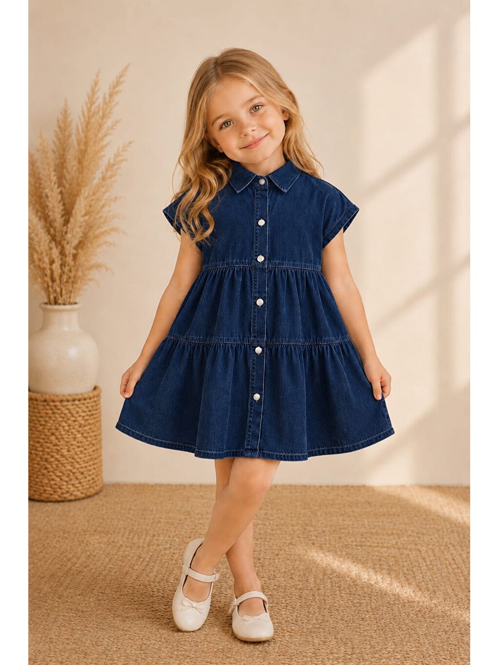 Mavi Mia Düğmeli Denim Kız Çocuk Elbise 12843-1