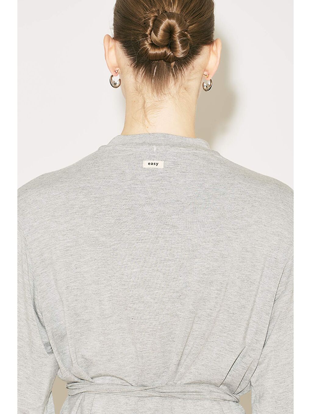 Easy Kuşaklı Rahat Bluz Gri Melanj-8