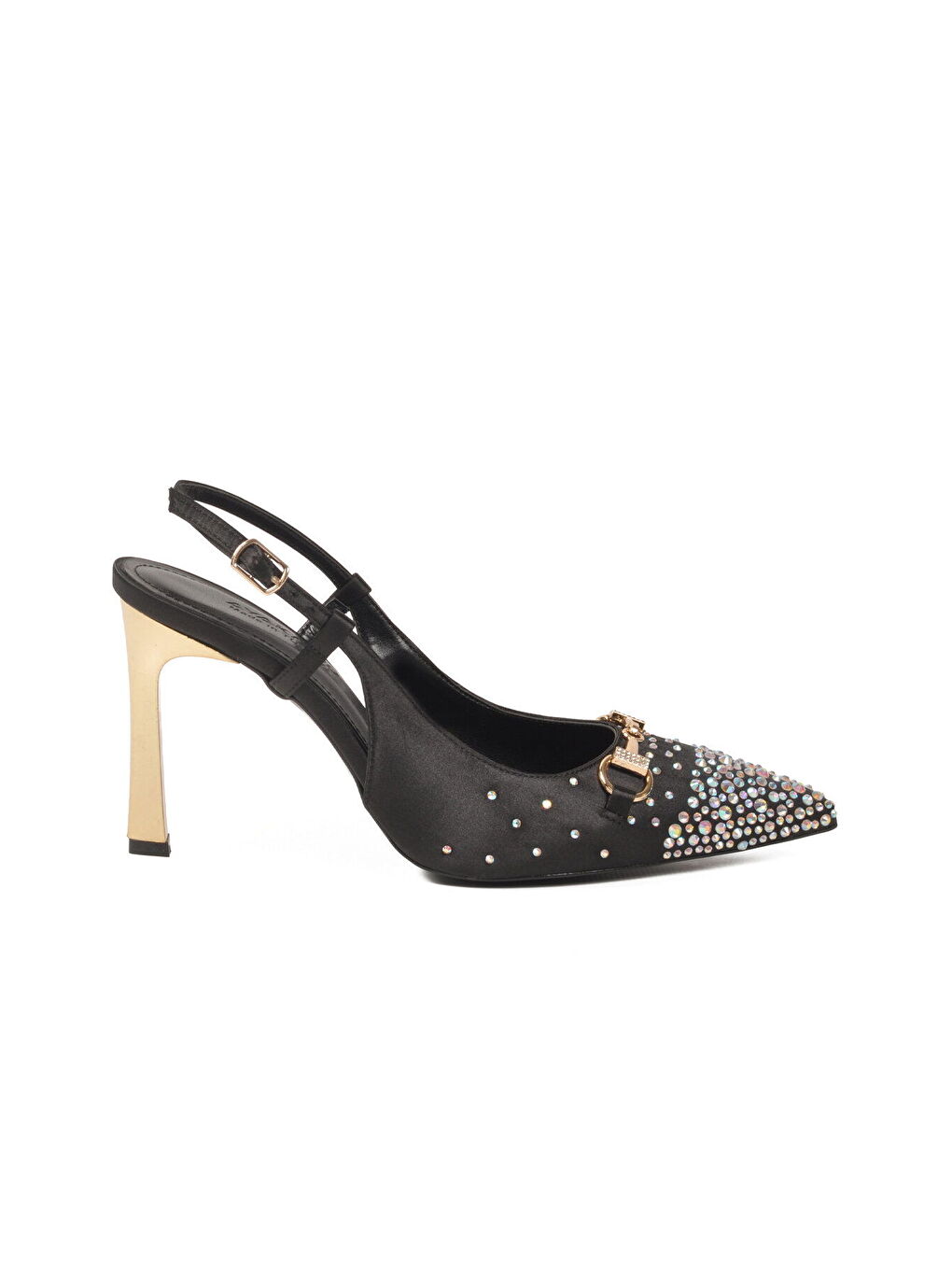 Siyah Saten Taşlı İşlemeli İnce Uzun Topuklu Kadın Abiye Ayakkabı 298248 Z-1