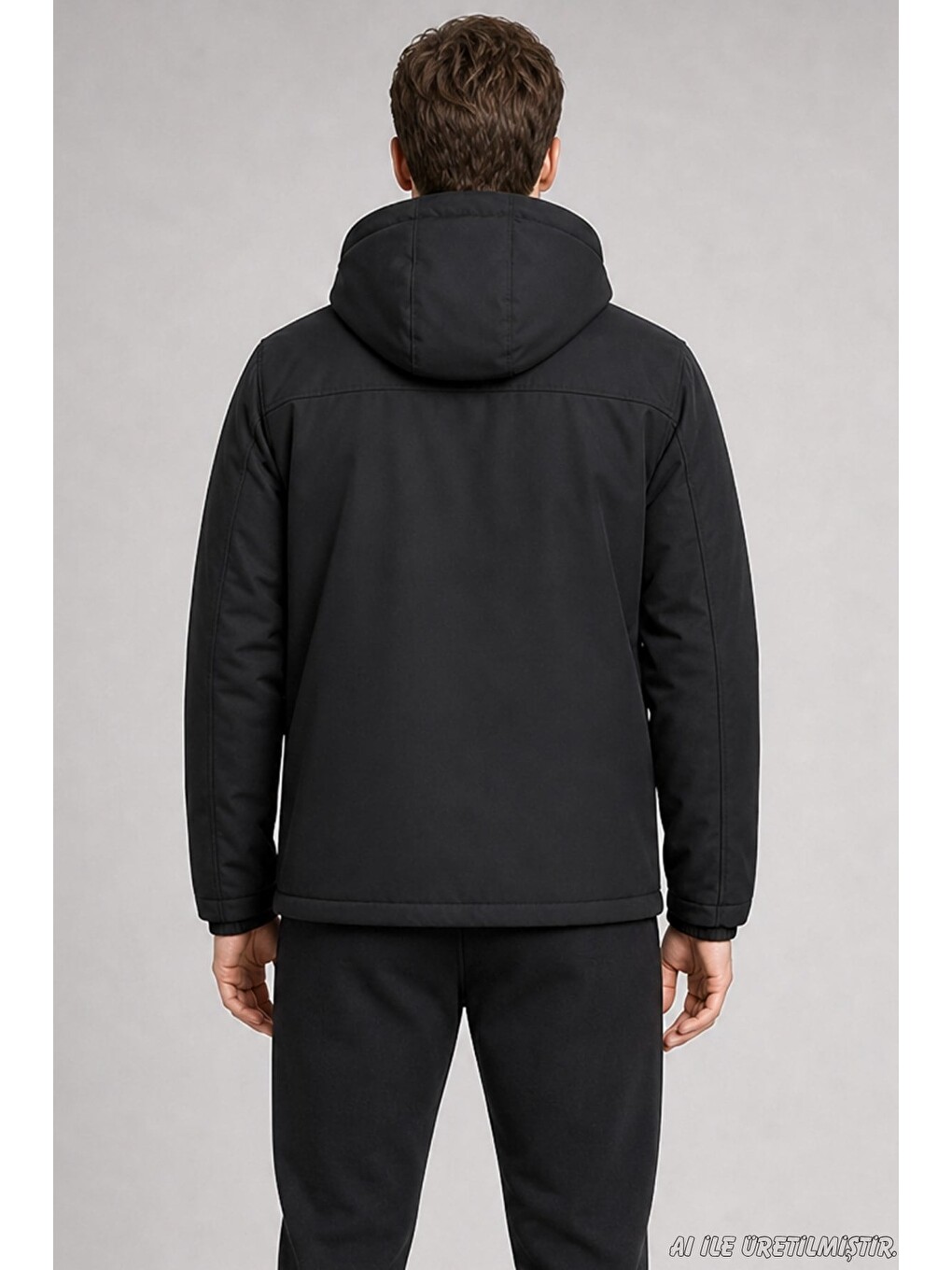 Siyah Erkek Kapüşonlu İçi Kürklü Su Ve Rüzgar Geçirmez Outdoor Softshell Mont-4