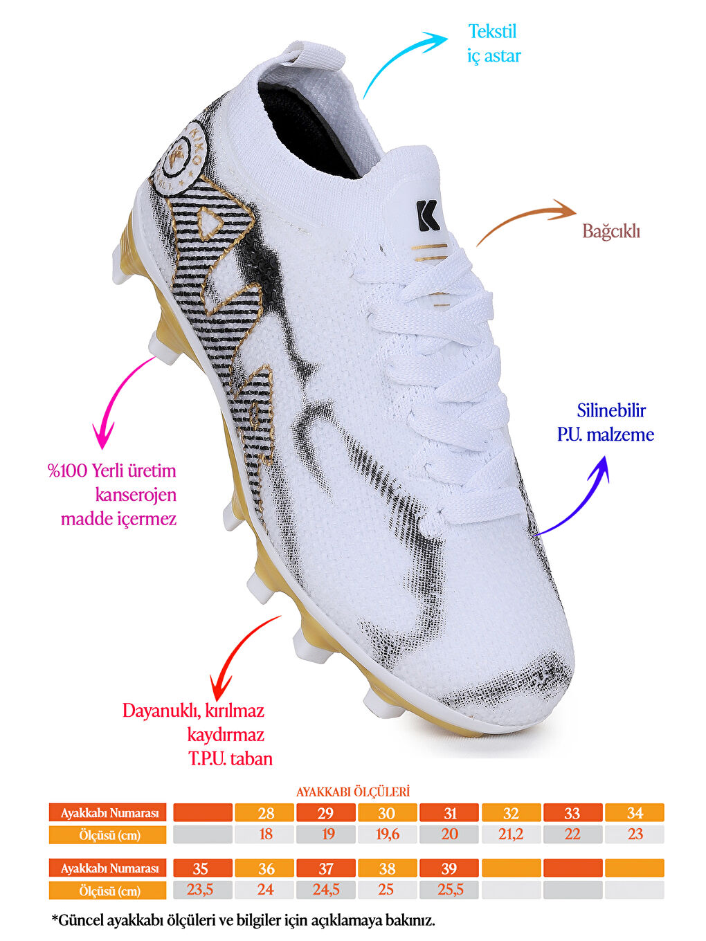 Beyaz Mila Krampon Çim Saha Erkek Çocuk Futbol Ayakkabı-1