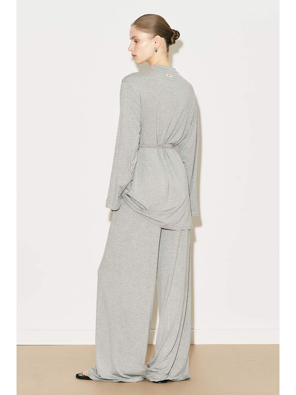 Easy Kuşaklı Rahat Bluz Gri Melanj-9