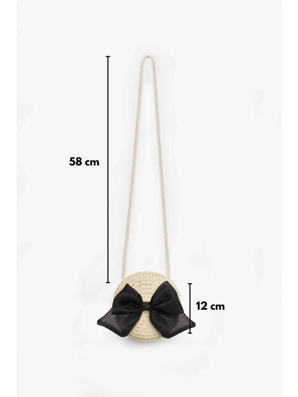 Siyah Fiyonklu Kız Çocuk Bej Hasır Çanta-2