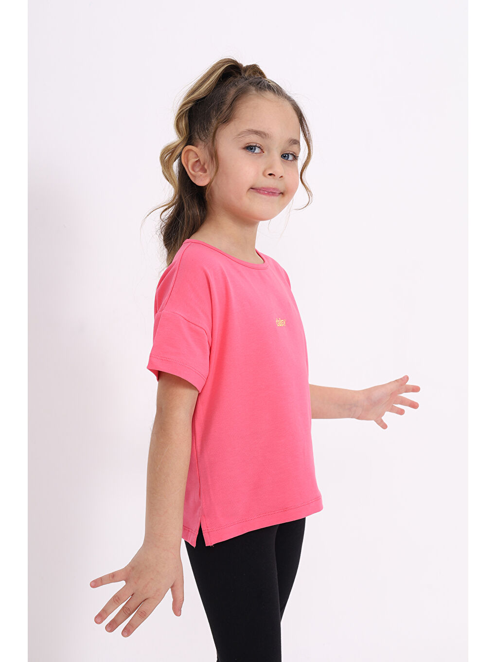 Fuşya Kız Çocuk Nakışlı Tişört-1