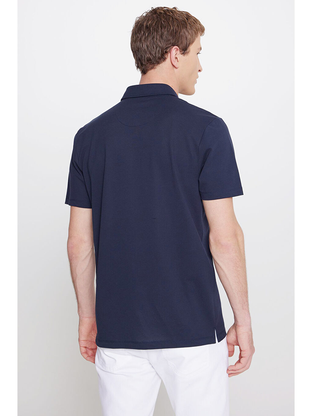 Erkek Lacivert Pamuklu Slim Fit Dar Kesim Polo Yaka Esnek Tişört-5