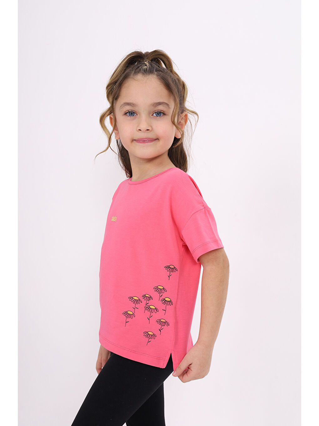 Fuşya Kız Çocuk Nakışlı Tişört-2