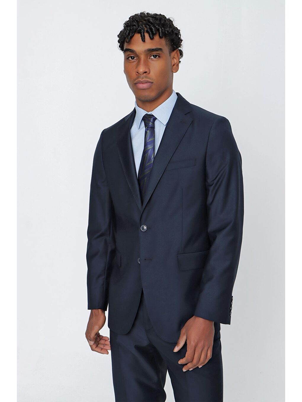 Lacivert Düz Gabardin Mono Yaka 2 Düğme 6 Drop Comfort Fit Basic Takım Elbise 1001250009_206-2