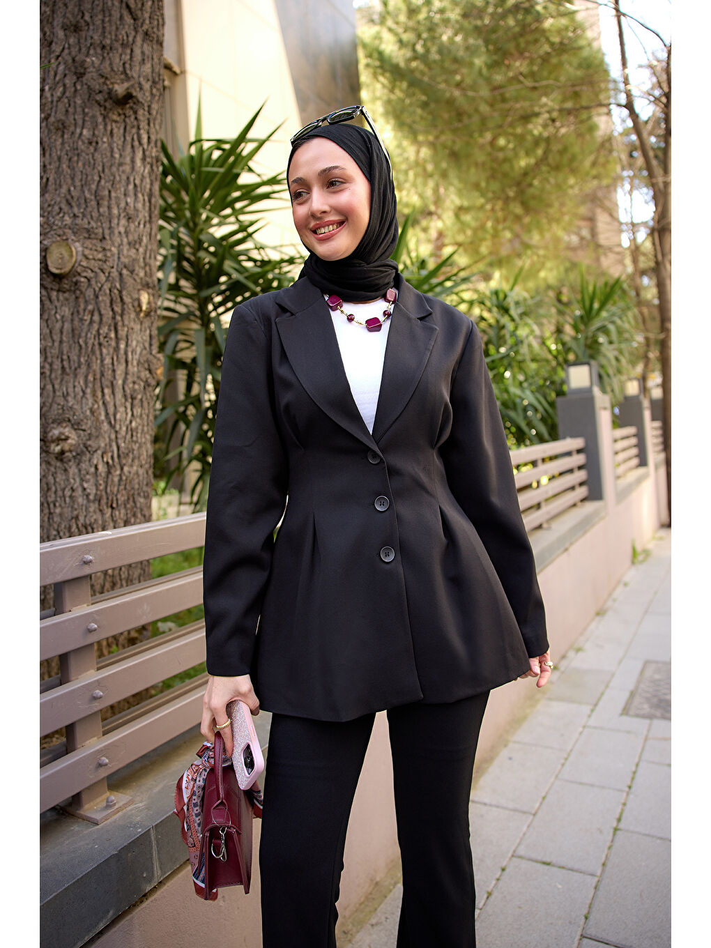 Kadın Önü Pens Detaylı Kruvaze Ceket Siyah-1