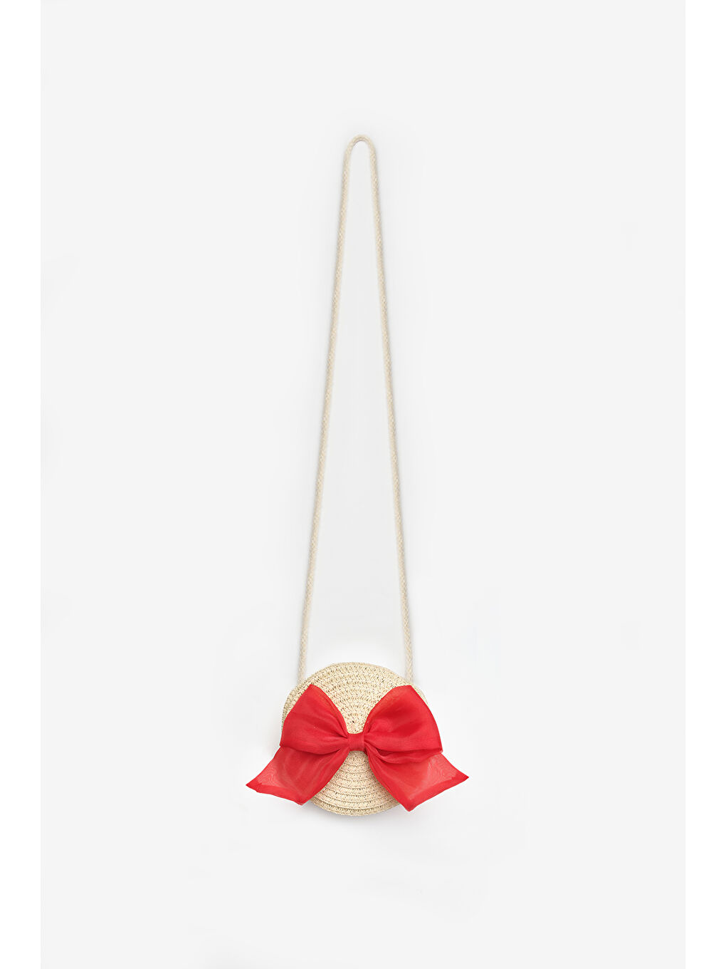 Kırmızı Fiyonklu Kız Çocuk Bej Hasır Çanta