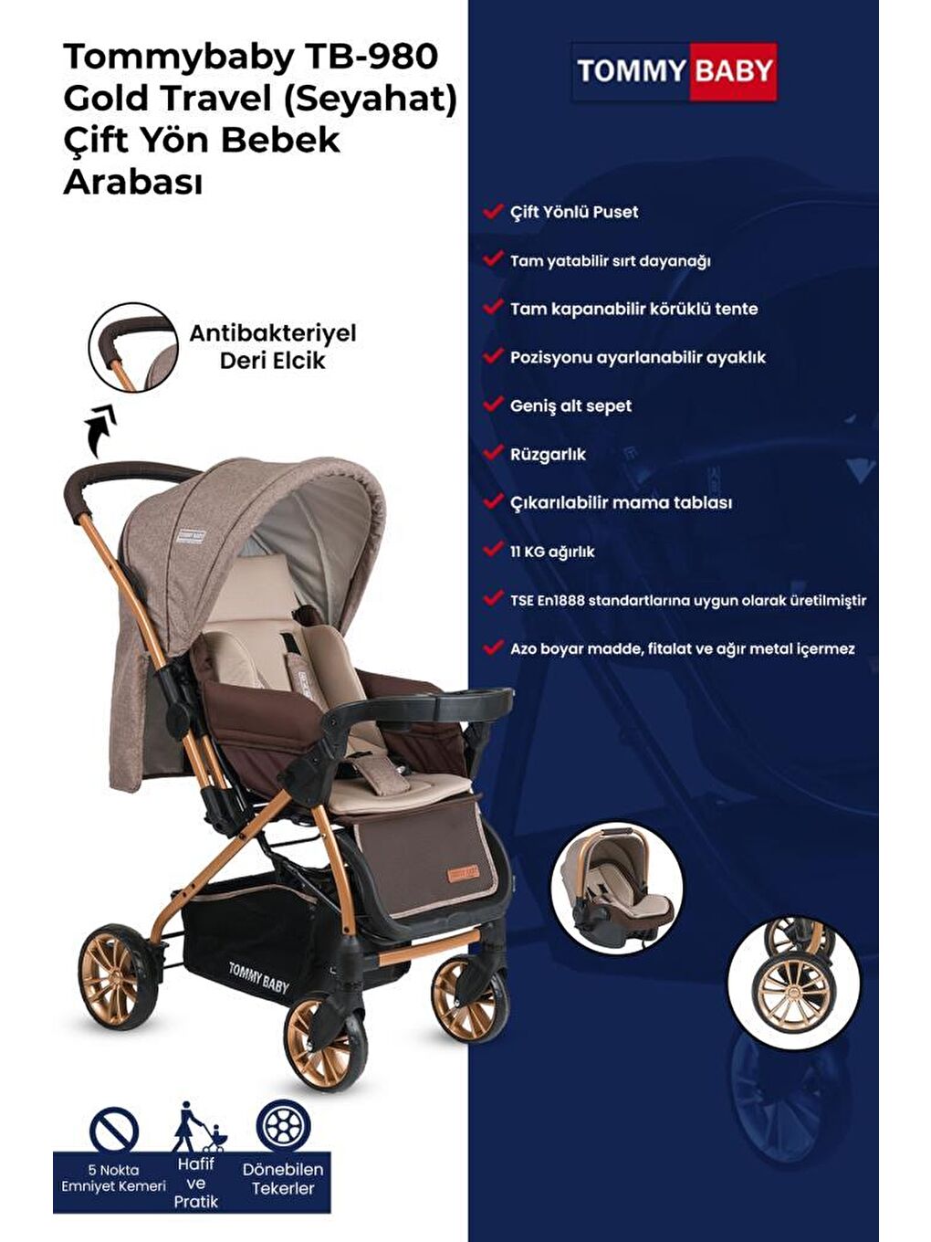 TB-980 Gold Travel Çift Yön (Seyahat) Sistem Bebek Arabası Puset-1