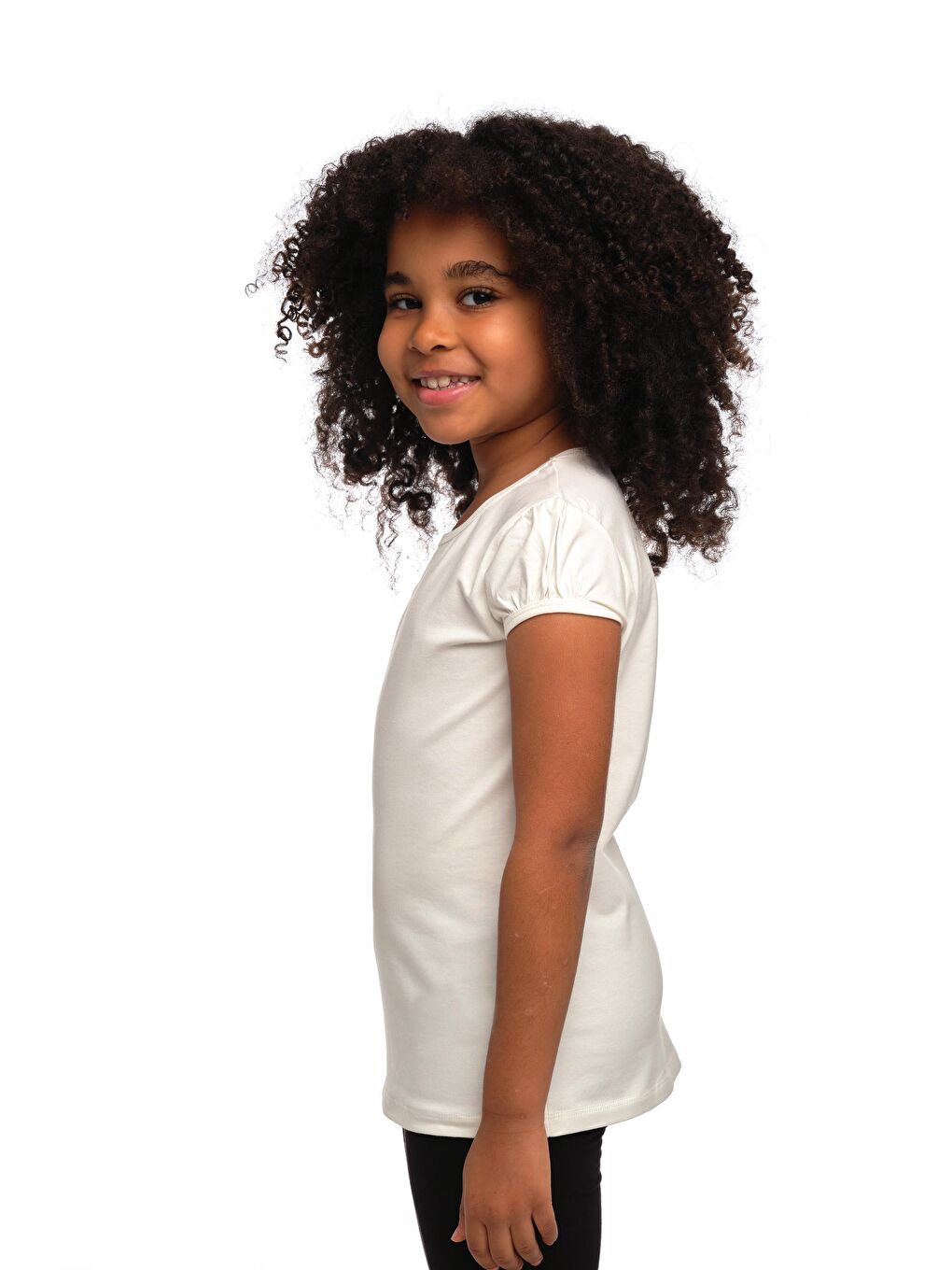 Ekru Kız Çocuk Kısa Kollu Basıc Tişört-1