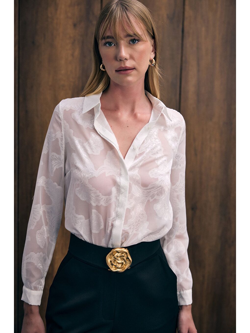 Transparan Gömlek - Ekru-6