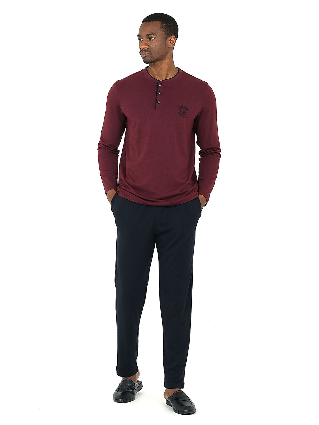 Lacivert Classic Pijama Triko Rob Set 3 'lü LACİ-BORDO-1