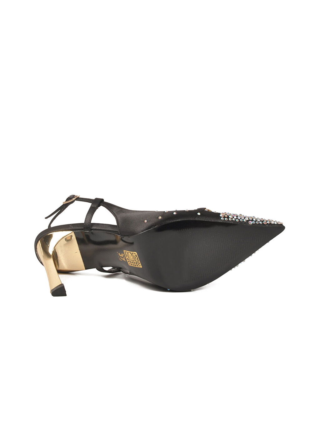 Siyah Saten Taşlı İşlemeli İnce Uzun Topuklu Kadın Abiye Ayakkabı 298248 Z-4