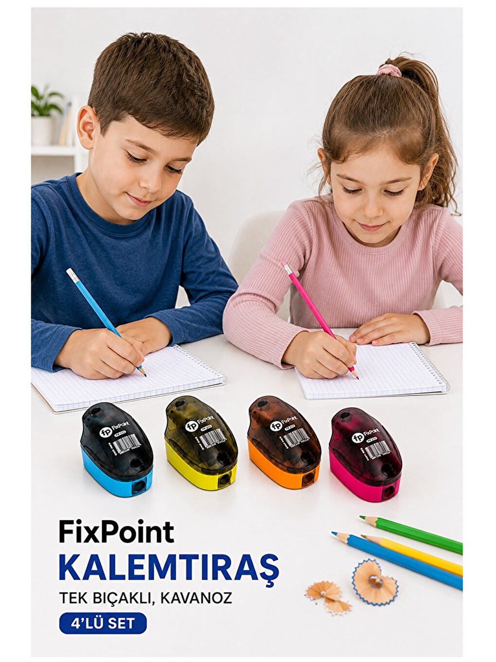 Kalemtraş 4 Adet Hazneli Tek Bıçaklı Fixpoint P-6041 Standart Kalem Açacağı Plastik Kalemtıraş-1
