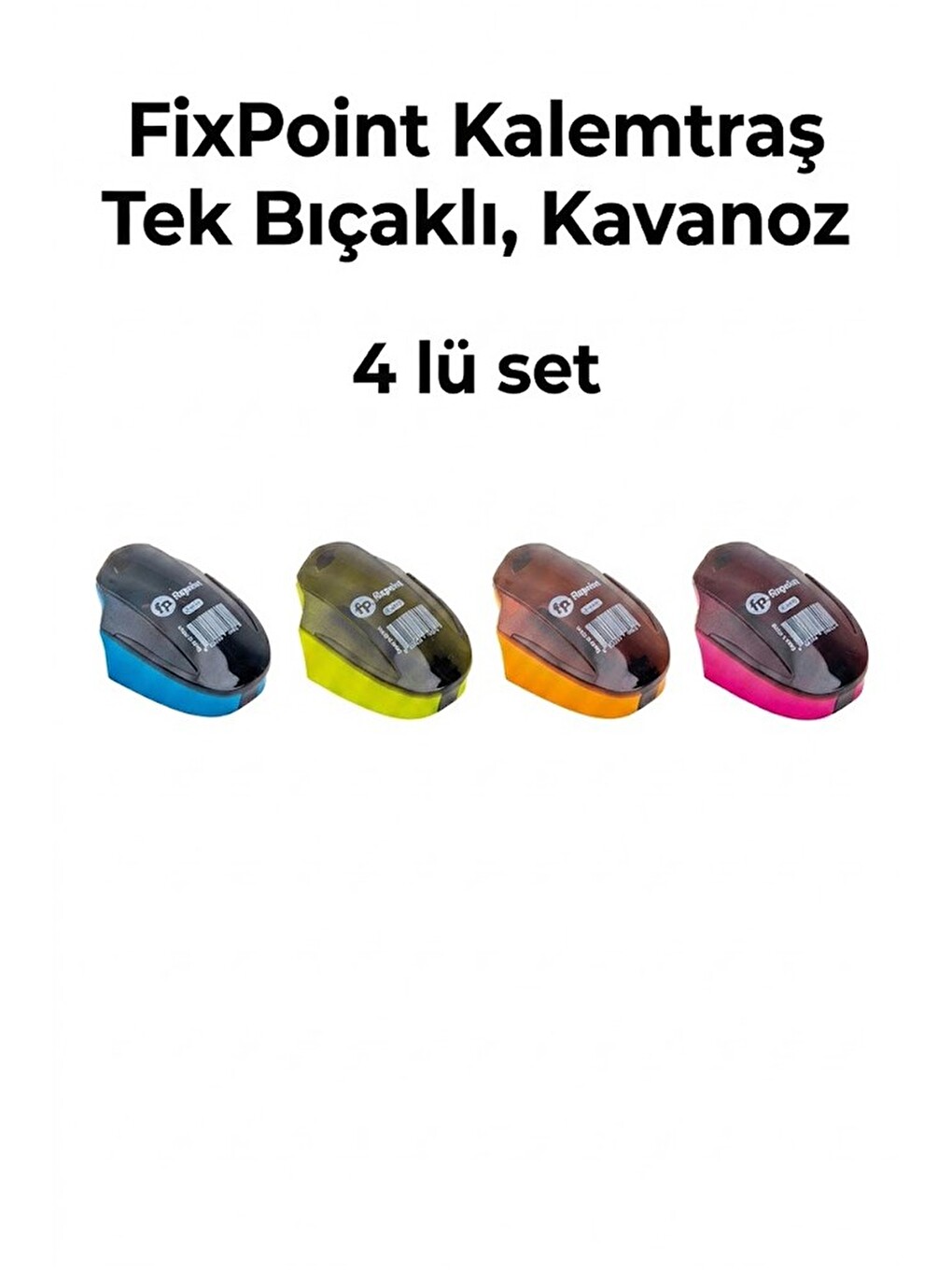 Kalemtraş 4 Adet Hazneli Tek Bıçaklı Fixpoint P-6041 Standart Kalem Açacağı Plastik Kalemtıraş-3