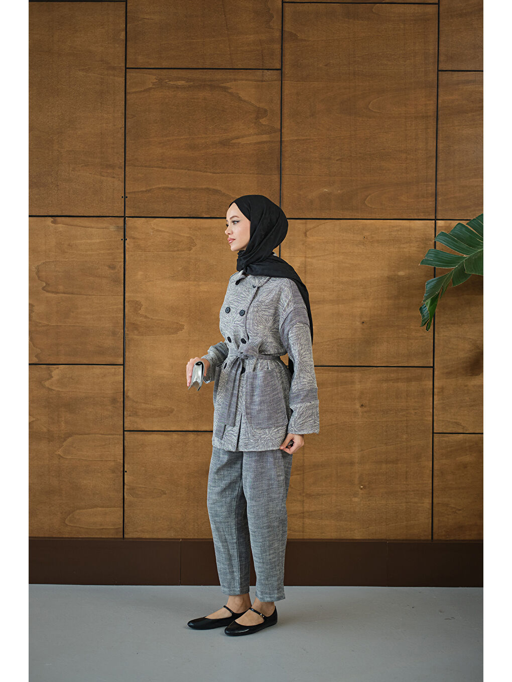 Kadın Çift Düğmeli Takım Gri-2