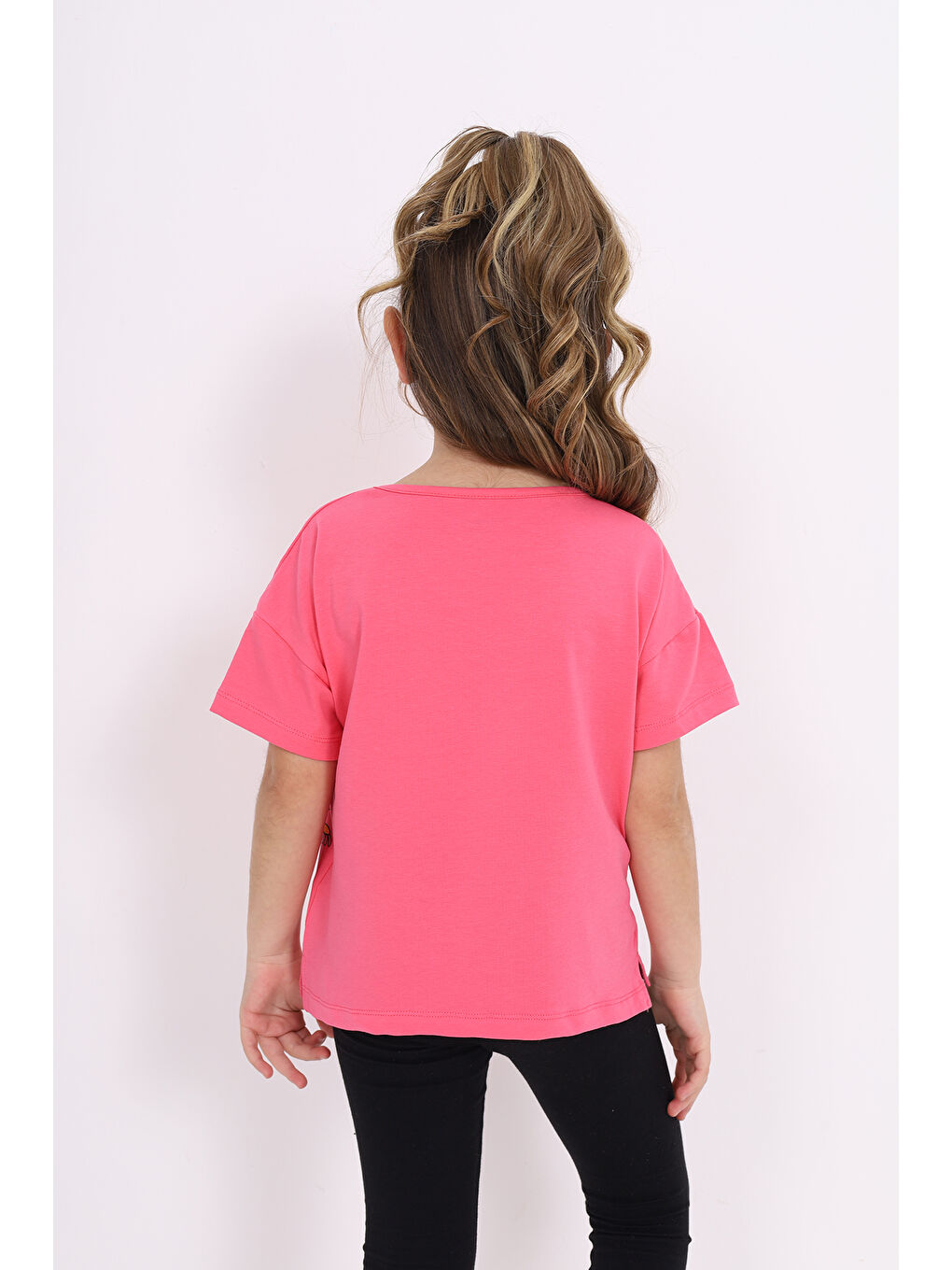 Fuşya Kız Çocuk Nakışlı Tişört-4
