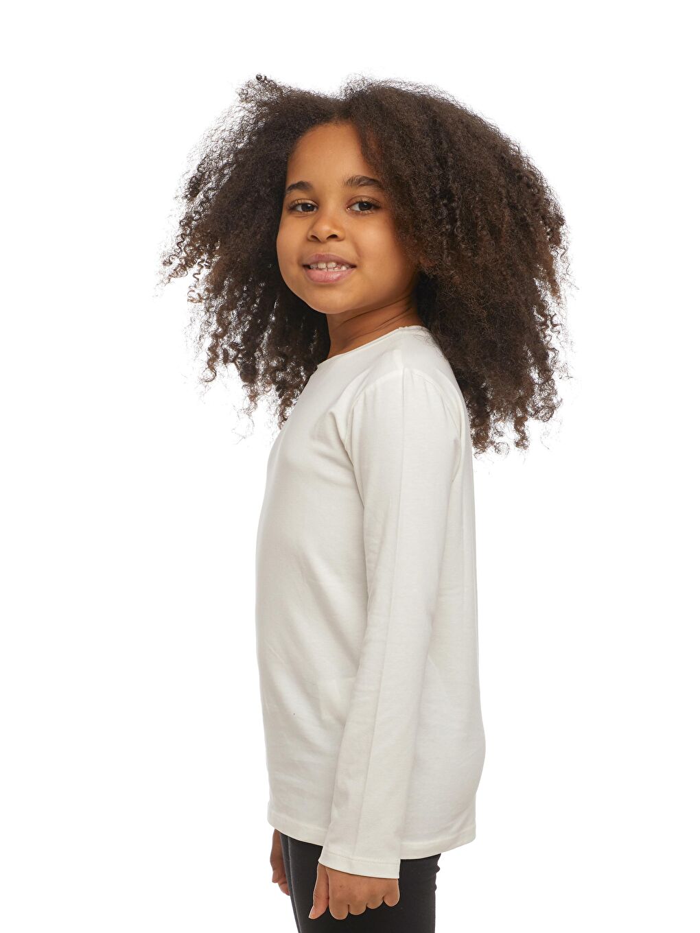 Ekru Unısex Sıfır Yaka Uzun Kollu Tişört-1