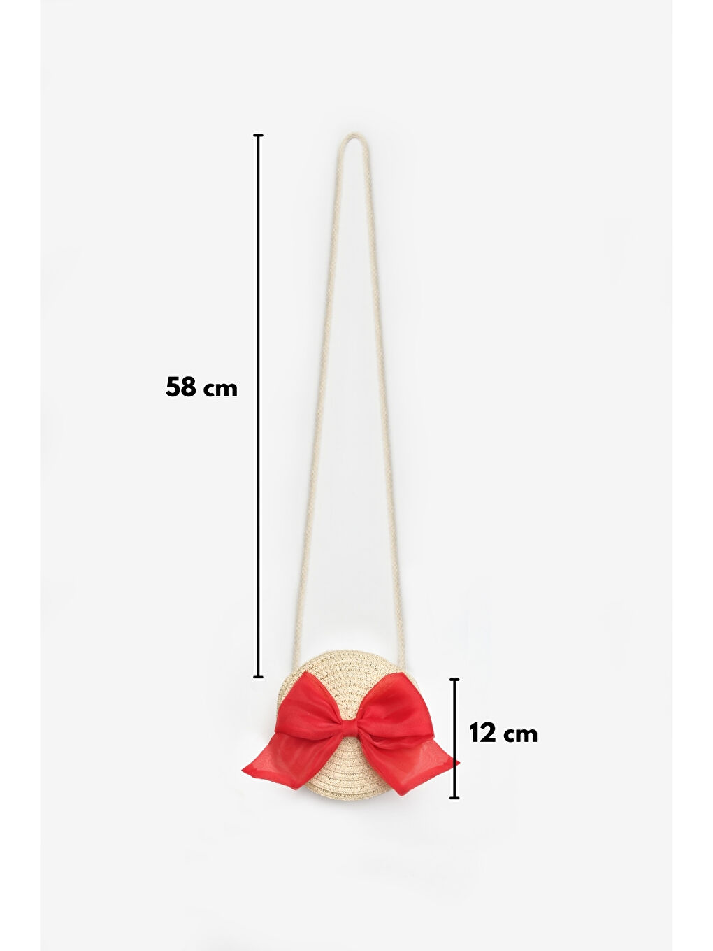 Kırmızı Fiyonklu Kız Çocuk Bej Hasır Çanta-2