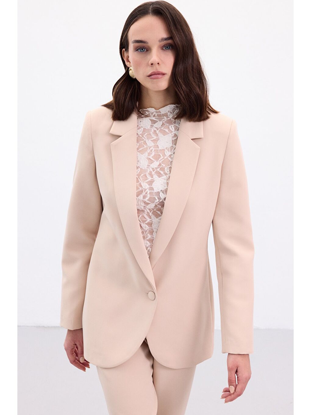 Düğmeli Klasik Ceket - Bej