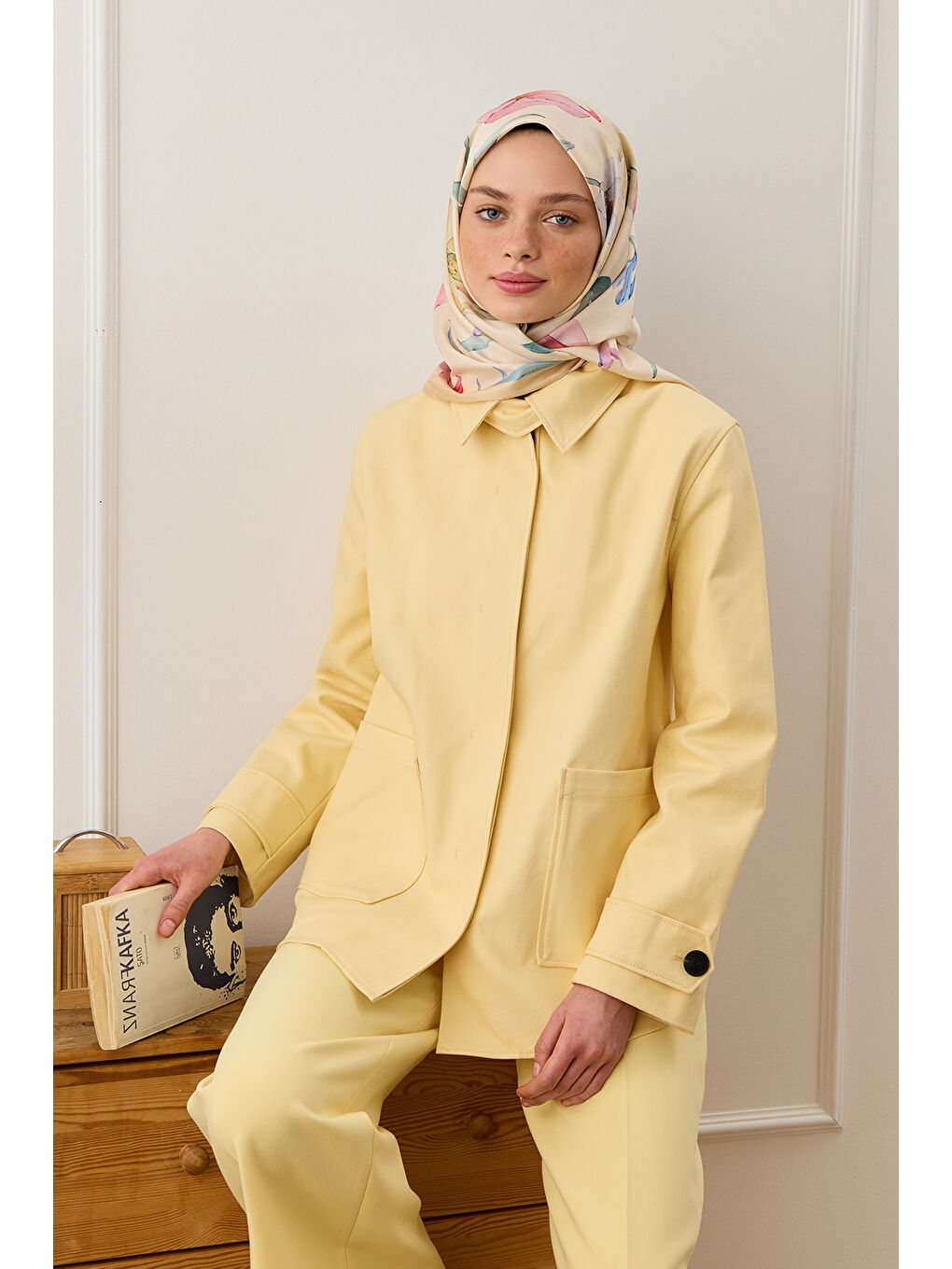 Sarı Twill İpek Eşarp Hera-6