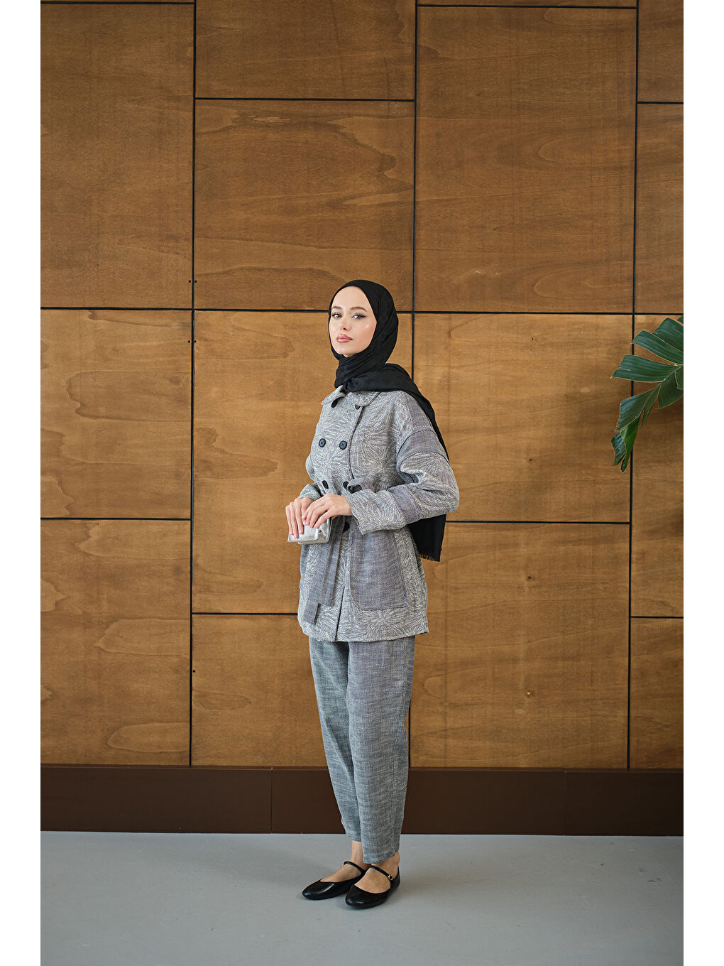 Kadın Çift Düğmeli Takım Gri-4