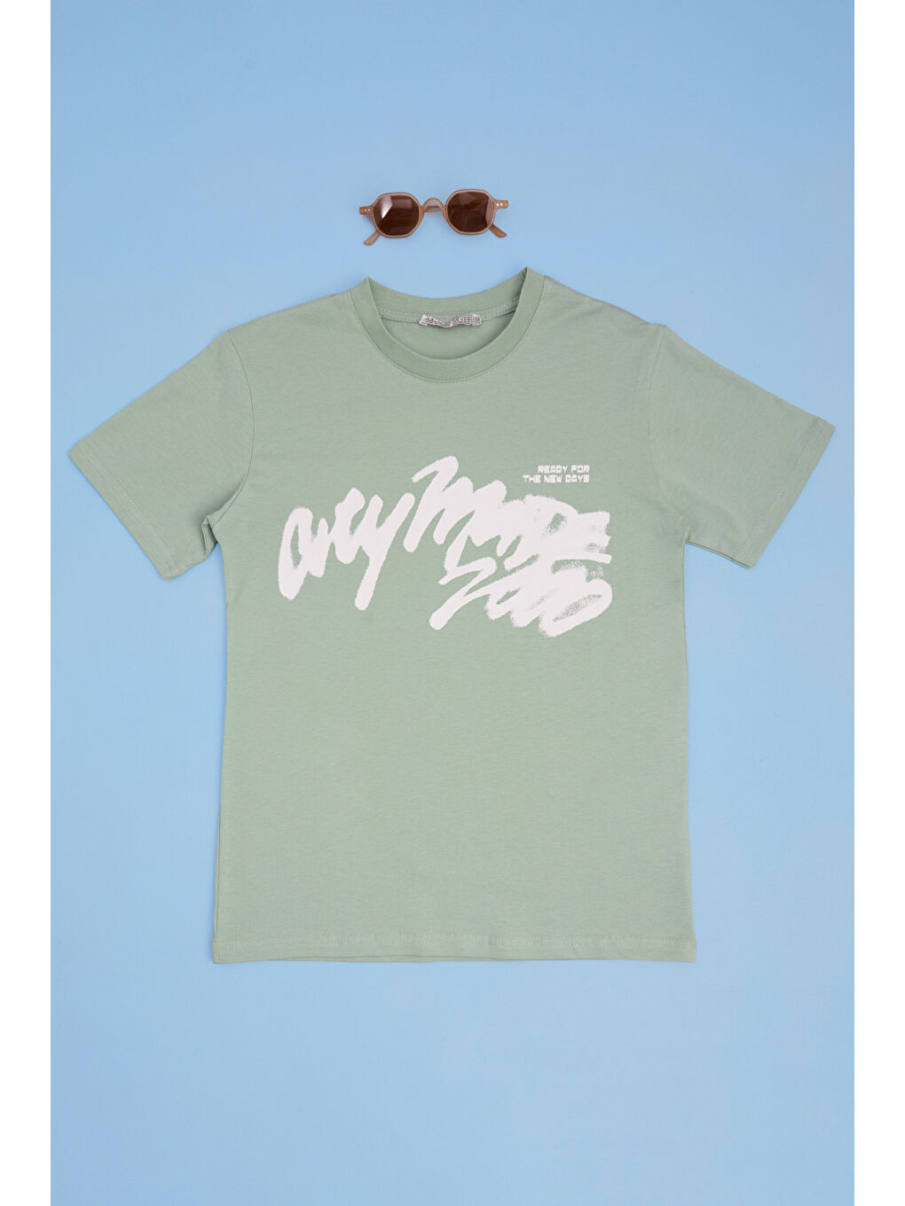 Yeşil Yazı Baskılı Bisiklet Yaka Erkek Çocuk Tişört