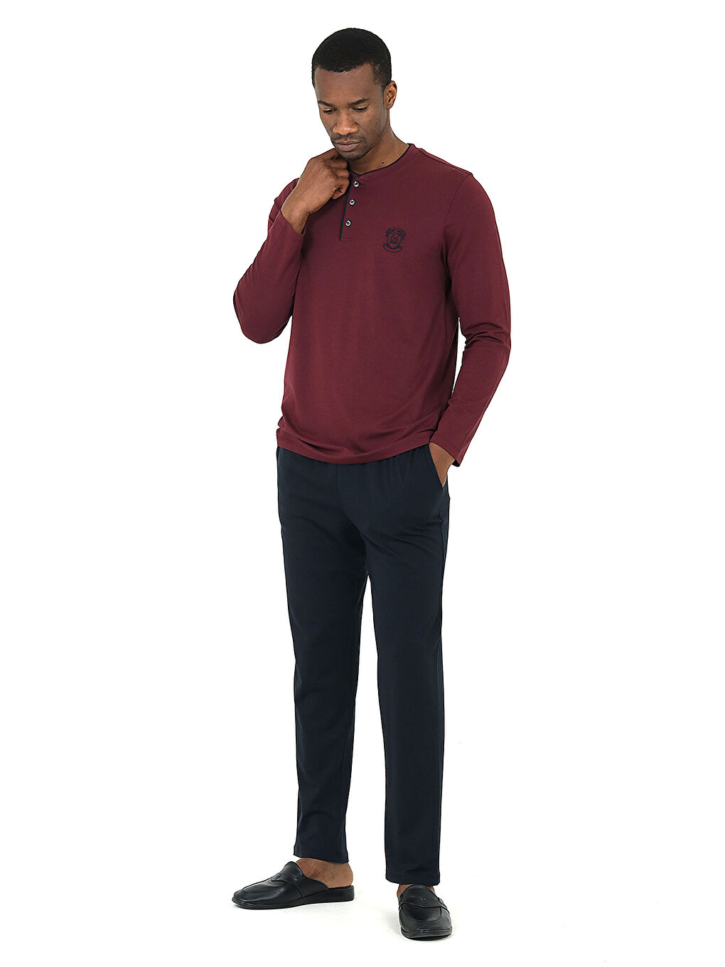 Lacivert Classic Pijama Triko Rob Set 3 'lü LACİ-BORDO-4