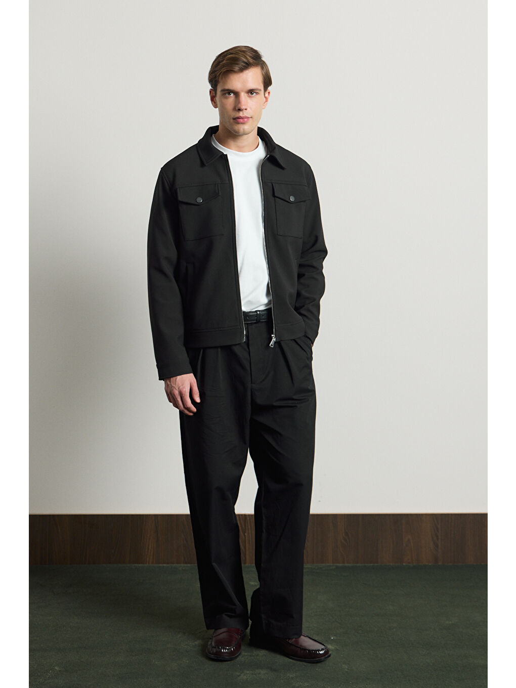 Erkek Standart Kalıp Gömlek Yaka Ceket Siyah