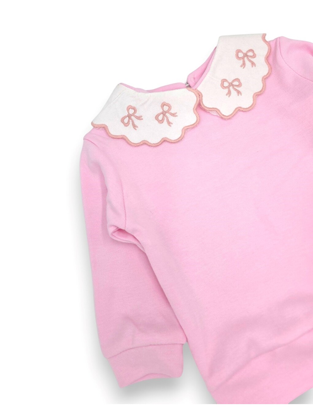 Pembe Kız Bebek Mevsimlik Fiyonk Baskılı Bebe Yakalı 9-12-18-24 Aylık Dar Kalıplı 2'li Alt Üst Bebek Takım-2