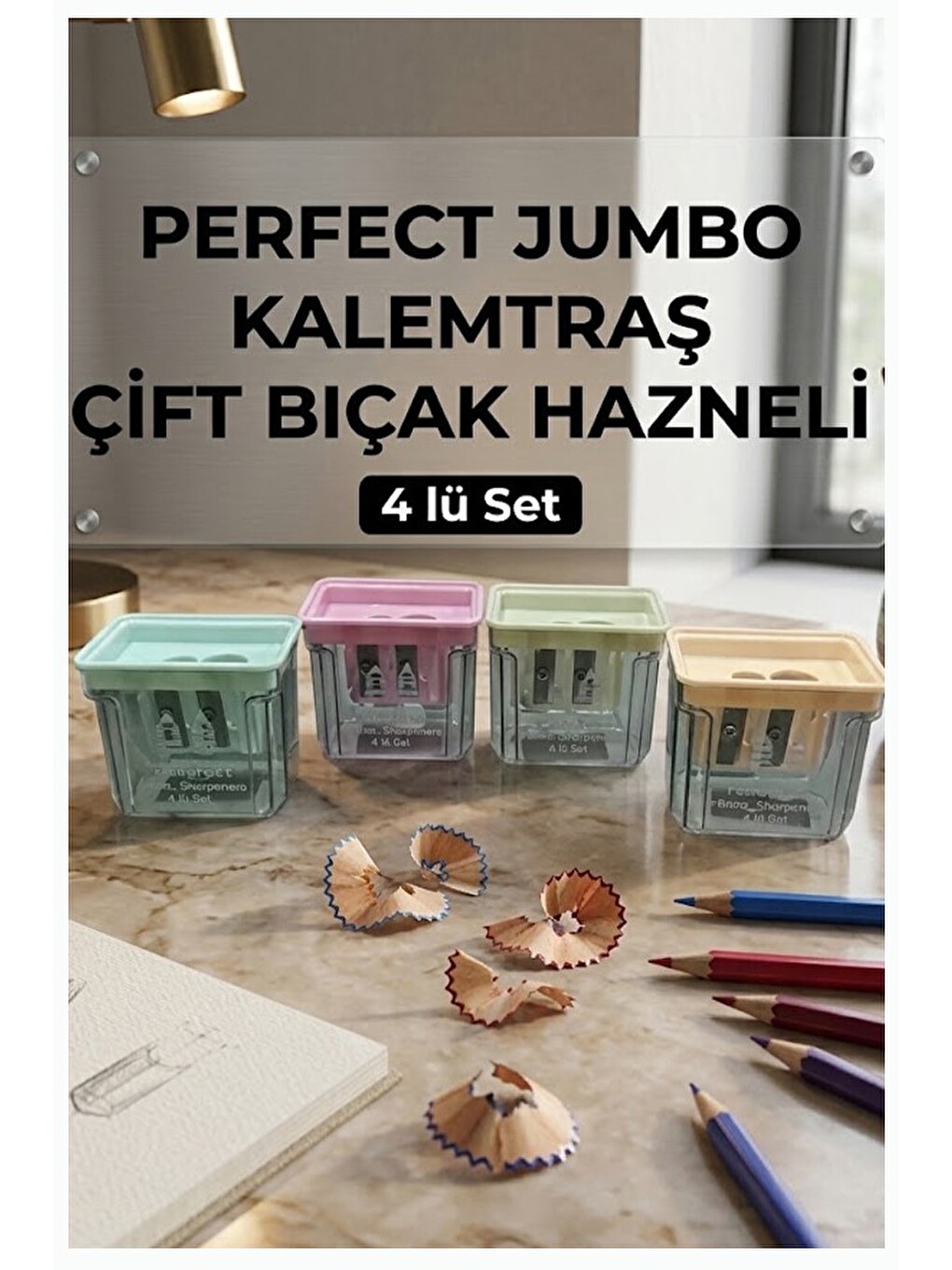 Kalemtraş 4 Adet Hazneli Çift Bıcaklı Perfect Jumbo Kalem Açacağı Plastik Kalemtıraş Kalem Traş-2