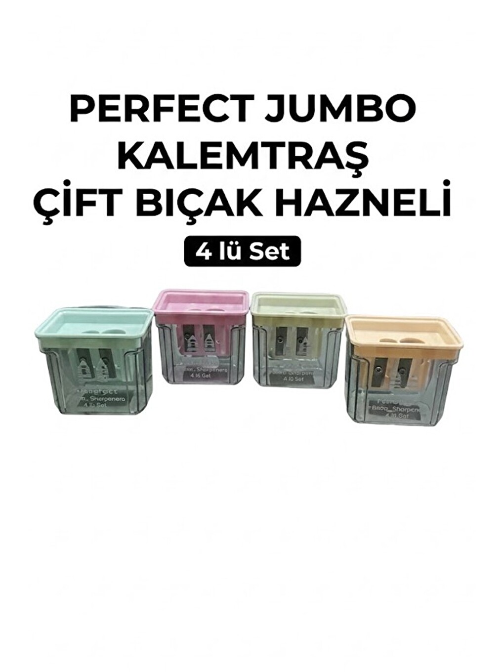 Kalemtraş 4 Adet Hazneli Çift Bıcaklı Perfect Jumbo Kalem Açacağı Plastik Kalemtıraş Kalem Traş-3